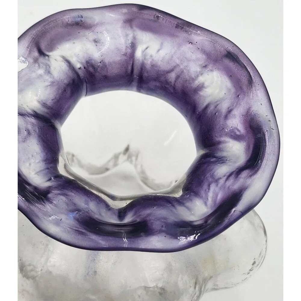Vintage Melon Shaped Vase- Amethyst to Clear Glass 4”
